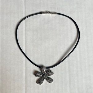 Silpada Dappled Silver Flower on Black Cord Necklace